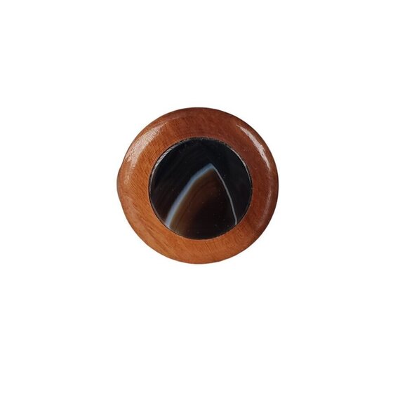 Brazilian Wooden Mini Trinket Ring Box With Lid Handcrafted Cedar & Agate - Picture 6 of 10